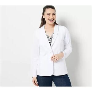 Susan Graver Weekend Washed French Terry Blazer White Large A468676